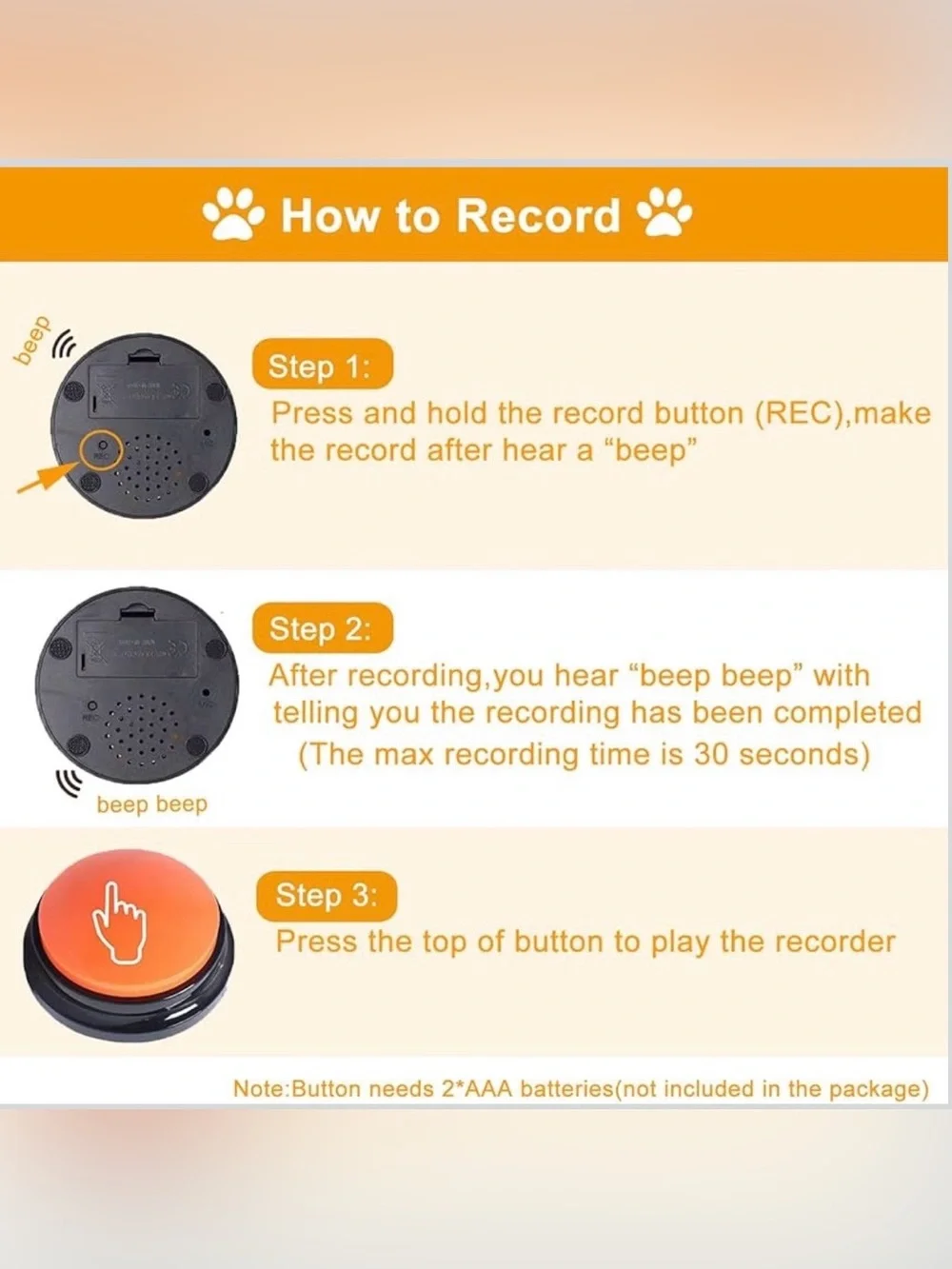 Molik Recordable Communication Buttons (4-Pack) – 30 Second Voice Recording 🐾🎙️